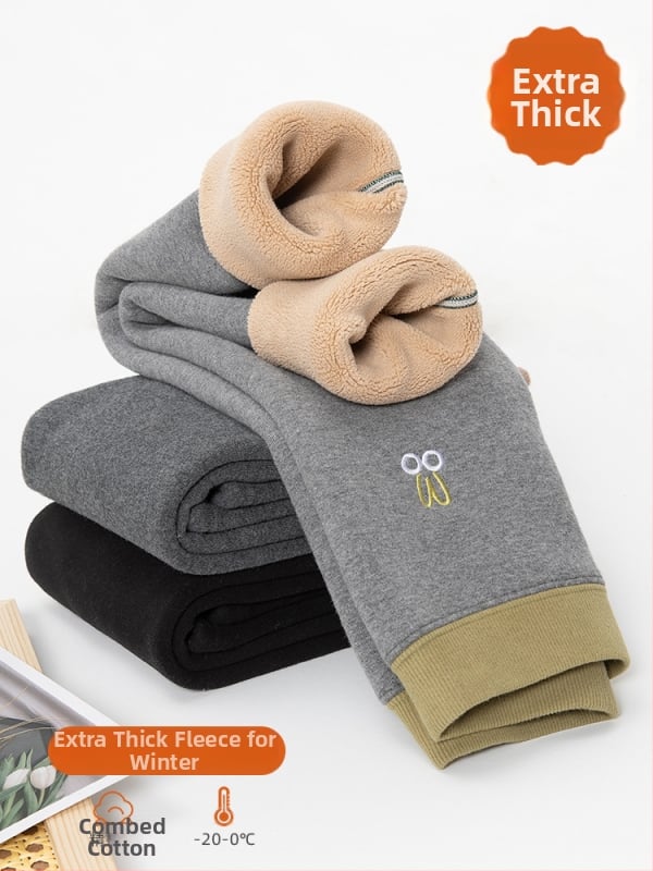 Детски зимни панталони с подплата от флис, висока талия, 95% памук, удебелени, дълги панталони