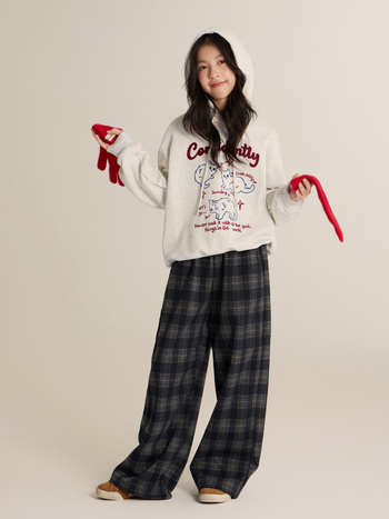 Pantaloni casual pentru fetițe cu carouri, talie înaltă, lungi, 95% poliester, toamnă-iarnă