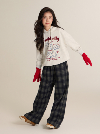 Pantaloni casual pentru fetițe cu carouri, talie înaltă, lungi, 95% poliester, toamnă-iarnă