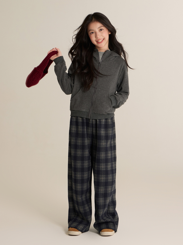 Pantaloni casual pentru fetițe cu carouri, talie înaltă, lungi, 95% poliester, toamnă-iarnă