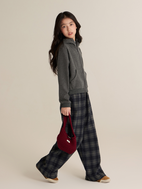 Pantaloni casual pentru fetițe cu carouri, talie înaltă, lungi, 95% poliester, toamnă-iarnă