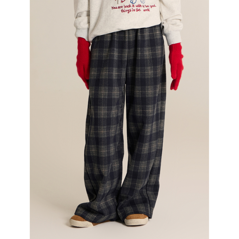 Pantaloni casual pentru fetițe cu carouri, talie înaltă, lungi, 95% poliester, toamnă-iarnă