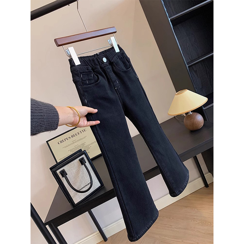 Dječje slim džinsice za djevojčice, podstavljene flisom, denim, 70-80% pamuk, srednji porast, elastična struka, boot-cut stil