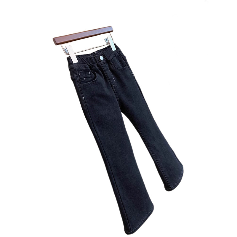 Dječje slim džinsice za djevojčice, podstavljene flisom, denim, 70-80% pamuk, srednji porast, elastična struka, boot-cut stil