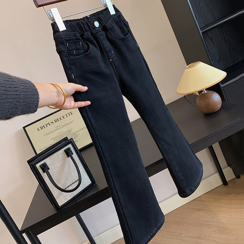 Dječje slim džinsice za djevojčice, podstavljene flisom, denim, 70-80% pamuk, srednji porast, elastična struka, boot-cut stil