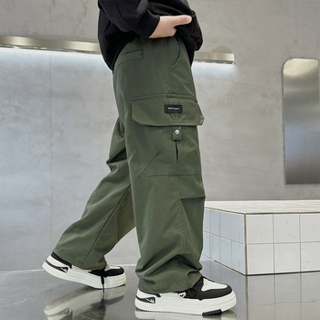 Dječje cargo hlače, duge, za proljeće i jesen, ravni kroj, široke nogavice, streetwear