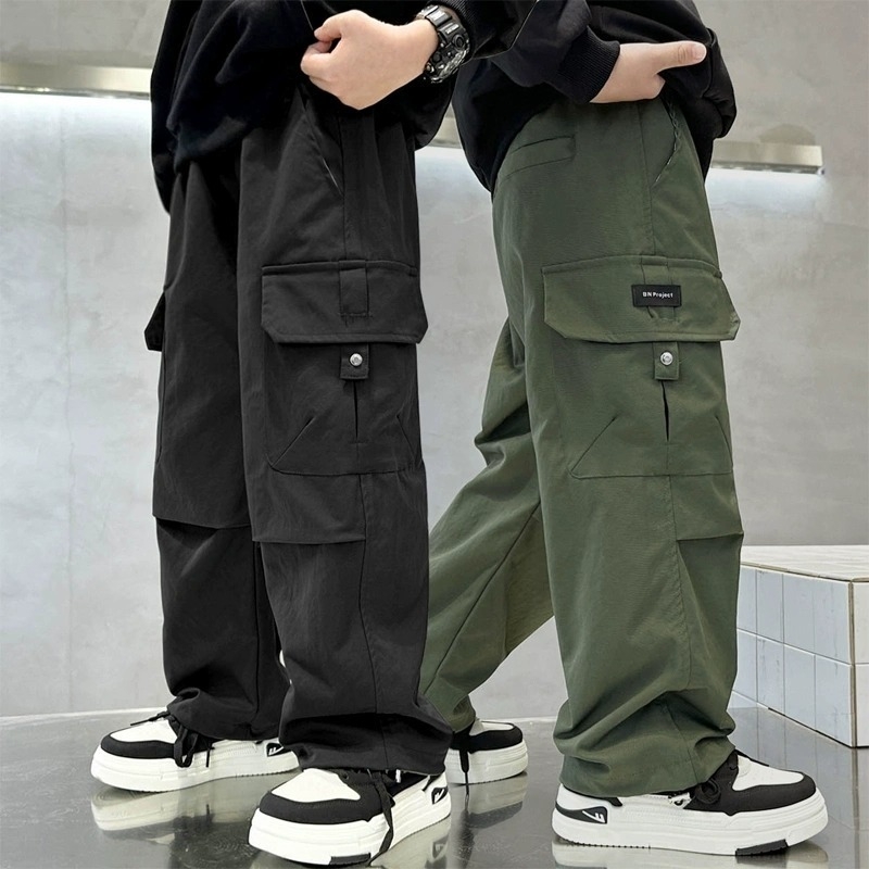 Dječje cargo hlače, duge, za proljeće i jesen, ravni kroj, široke nogavice, streetwear