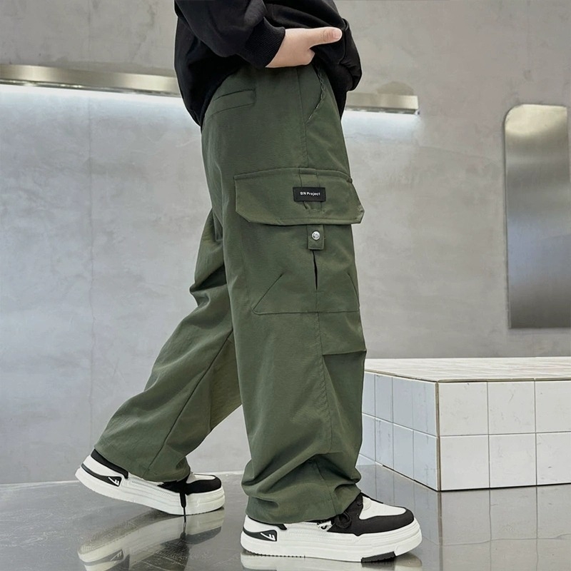 Dječje cargo hlače, duge, za proljeće i jesen, ravni kroj, široke nogavice, streetwear