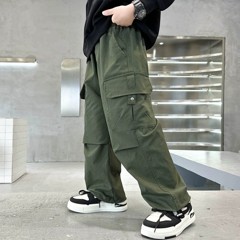 Dječje cargo hlače, duge, za proljeće i jesen, ravni kroj, široke nogavice, streetwear