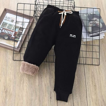 Pantaloni pentru copii cu blană de iepure artificială — stil coreean, calzi și groși pentru iarnă, poliester 95%, amestec din fibre chimice, talie înaltă, bandă elastică