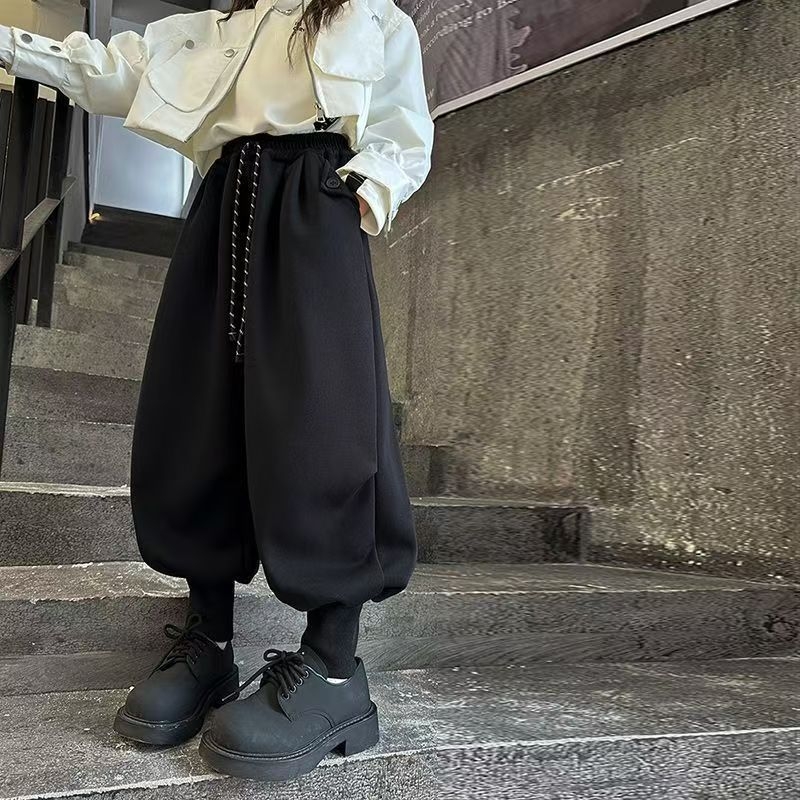 Lantern pants za djevojčice s flecom podstavom – pamuk, udoban široki kroj jogger hlača za djecu 8+ godina (zima/jesen)