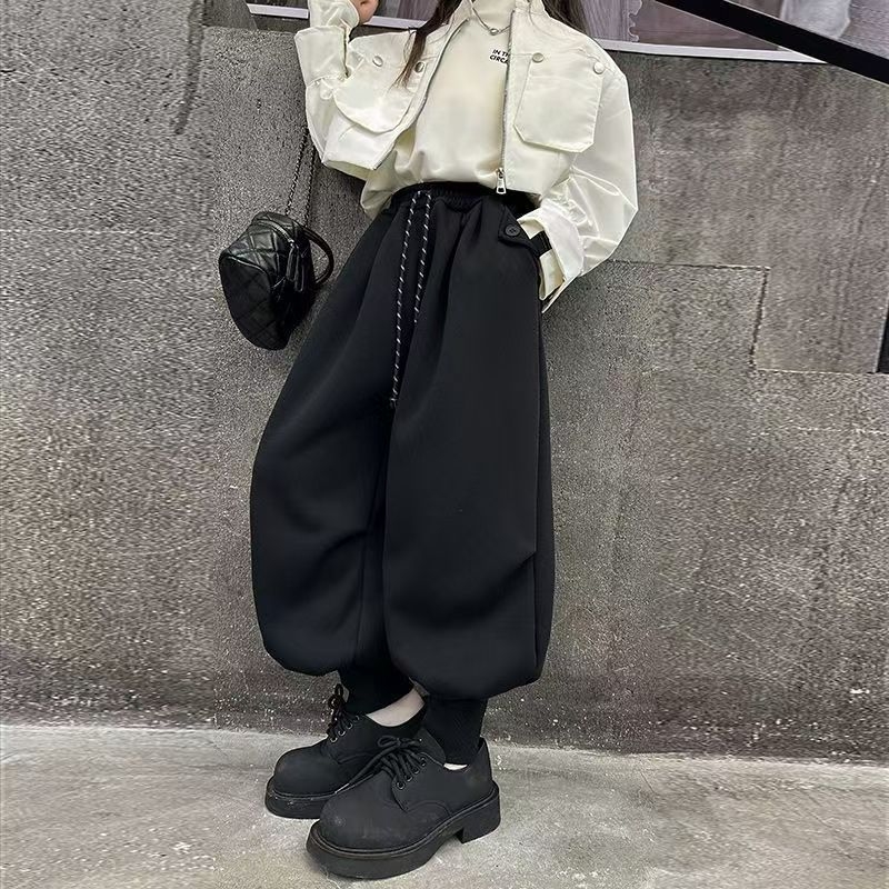 Lantern pants za djevojčice s flecom podstavom – pamuk, udoban široki kroj jogger hlača za djecu 8+ godina (zima/jesen)