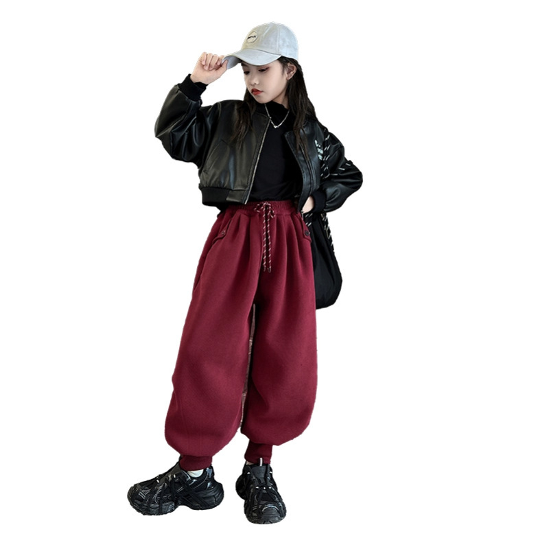 Lantern pants za djevojčice s flecom podstavom – pamuk, udoban široki kroj jogger hlača za djecu 8+ godina (zima/jesen)