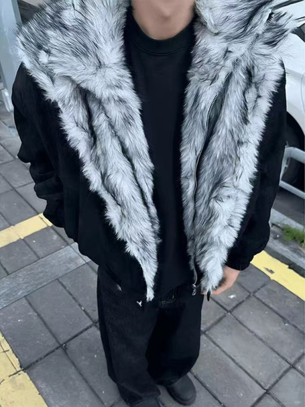 Μπουφάν μπόμπερ με κουκούλα, φαρδιά γραμμή, φερμουάρ μπροστά, για τον χειμώνα