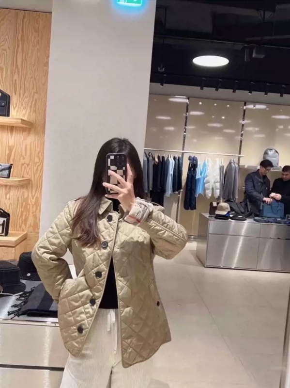 Ženska pamučna jakna s prešivanjem dijamantnog uzorka, europski stil, jednoredno kopčanje, kratka duljina, minimalistički dizajn, B marka