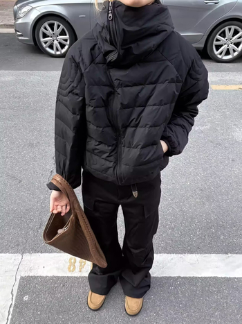 Ανδρικό χειμερινό μπουφάν με κουκούλα και φερμουάρ, άνετη γραμμή, πολυεστερικός γέμισμα