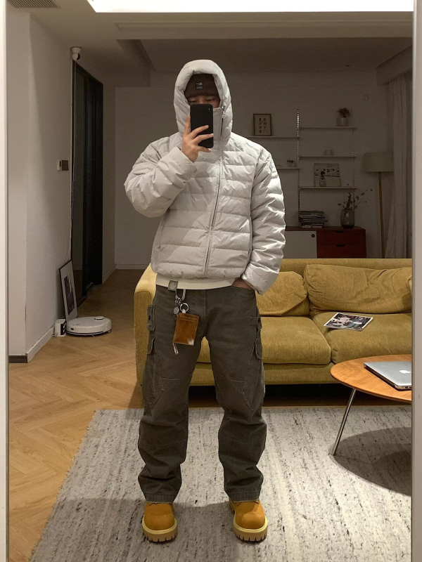 Ανδρικό χειμερινό μπουφάν με κουκούλα και φερμουάρ, άνετη γραμμή, πολυεστερικός γέμισμα