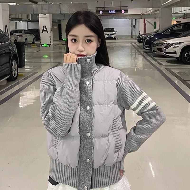Patchwork pletene jakne s uspravnim ovratnikom, lagano podstavljena pamučna jakna za žene, dizajn 2025 proleće-jesen