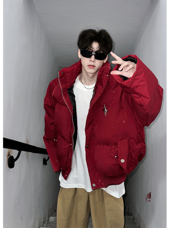 Ανδρικό μπουφάν με πολυεστερικό γέμισμα, ελεύθερη γραμμή, φλοράλ μοτίβο, φερμουάρ, στάσιμος γιακά