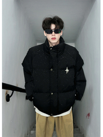 Ανδρικό μπουφάν με πολυεστερικό γέμισμα, ελεύθερη γραμμή, φλοράλ μοτίβο, φερμουάρ, στάσιμος γιακά