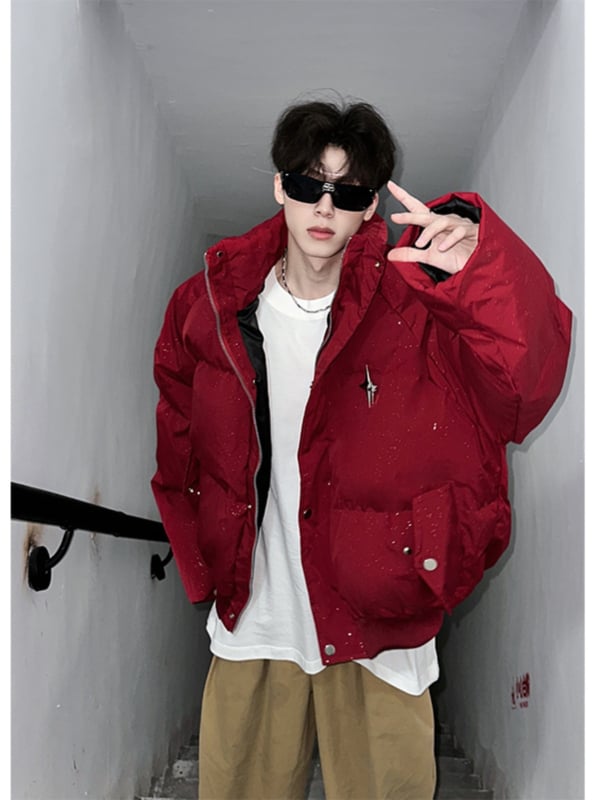 Ανδρικό μπουφάν με πολυεστερικό γέμισμα, ελεύθερη γραμμή, φλοράλ μοτίβο, φερμουάρ, στάσιμος γιακά