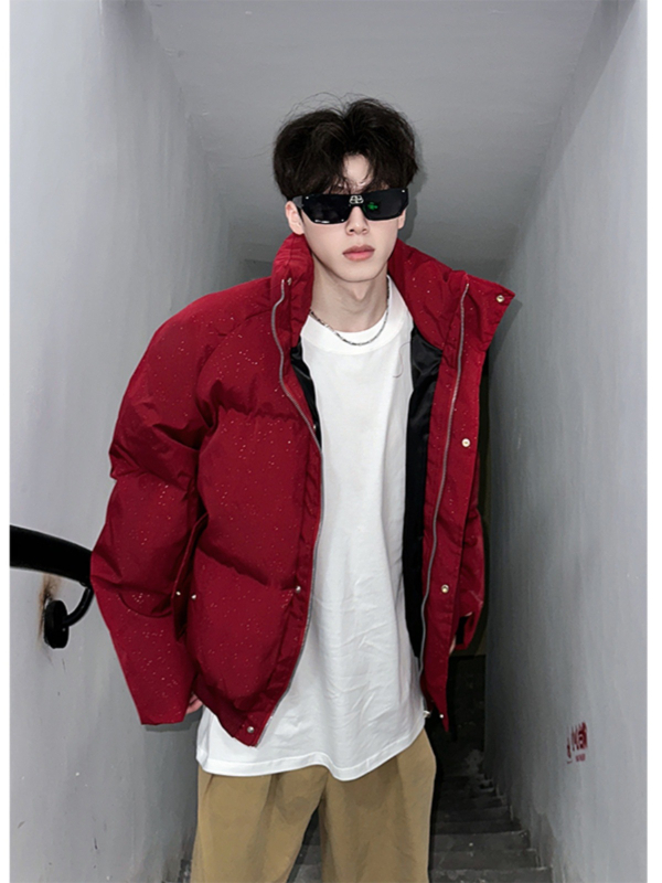 Ανδρικό μπουφάν με πολυεστερικό γέμισμα, ελεύθερη γραμμή, φλοράλ μοτίβο, φερμουάρ, στάσιμος γιακά