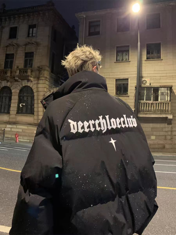 Ανδρικό μπουφάν με πολυεστερικό γέμισμα, ελεύθερη γραμμή, φλοράλ μοτίβο, φερμουάρ, στάσιμος γιακά