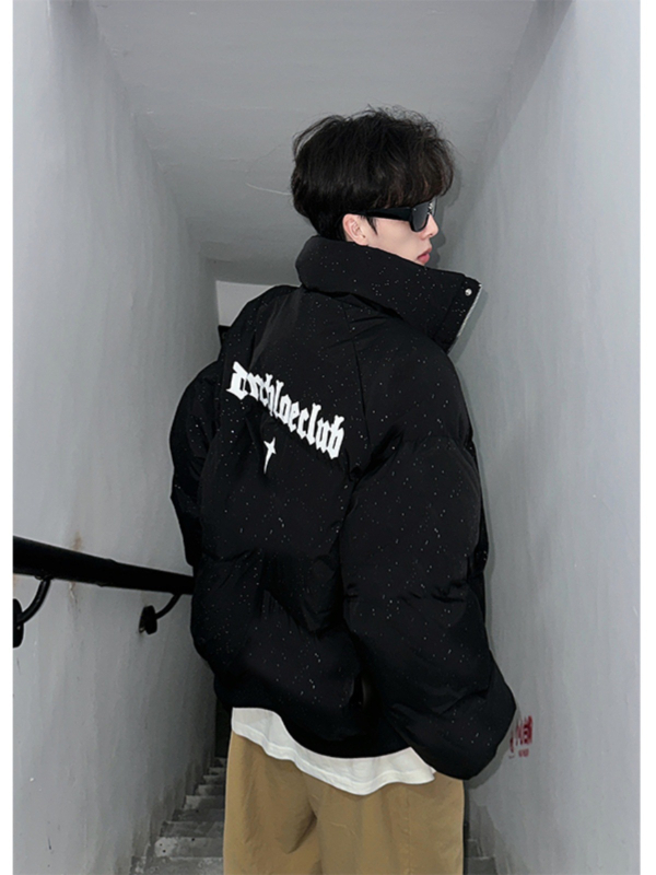 Ανδρικό μπουφάν με πολυεστερικό γέμισμα, ελεύθερη γραμμή, φλοράλ μοτίβο, φερμουάρ, στάσιμος γιακά