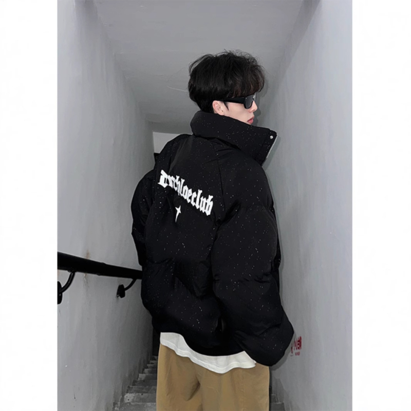 Ανδρικό μπουφάν με πολυεστερικό γέμισμα, ελεύθερη γραμμή, φλοράλ μοτίβο, φερμουάρ, στάσιμος γιακά