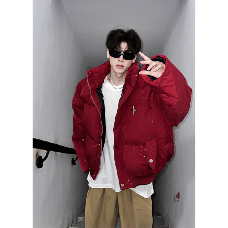 Ανδρικό μπουφάν με πολυεστερικό γέμισμα, ελεύθερη γραμμή, φλοράλ μοτίβο, φερμουάρ, στάσιμος γιακά