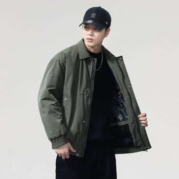 Ανδρικό μπουφάν από βαμβάκι με γιακά-πέτο, φερμουάρ μπροστά, παχύ γέμισμα πολυεστέρα, πλαϊνές τσέπες