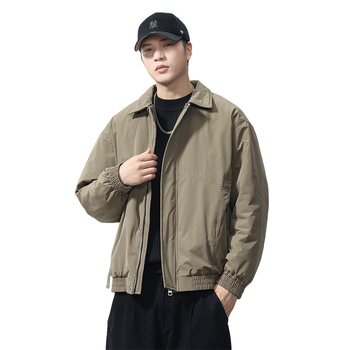 Ανδρικό μπουφάν από βαμβάκι με γιακά-πέτο, φερμουάρ μπροστά, παχύ γέμισμα πολυεστέρα, πλαϊνές τσέπες