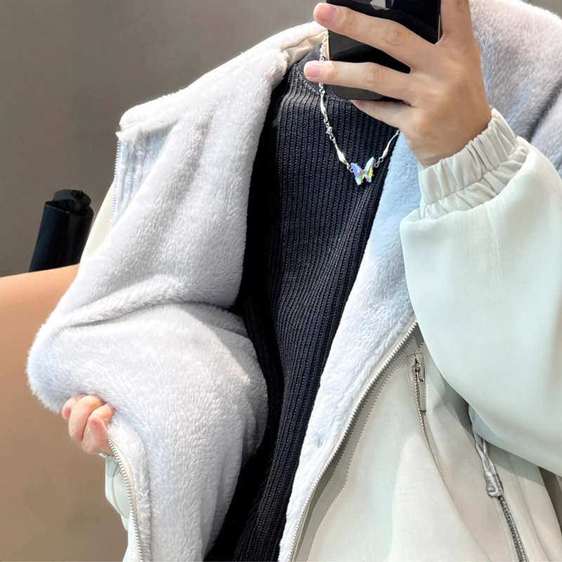 Ανδρικό μπουφάν με κουκούλα από βαμβάκι, επένδυση φλίς, φερμουάρ μπροστά, χαλαρή γραμμή, εξωτερικό πολυεστέρας για τον χειμώνα