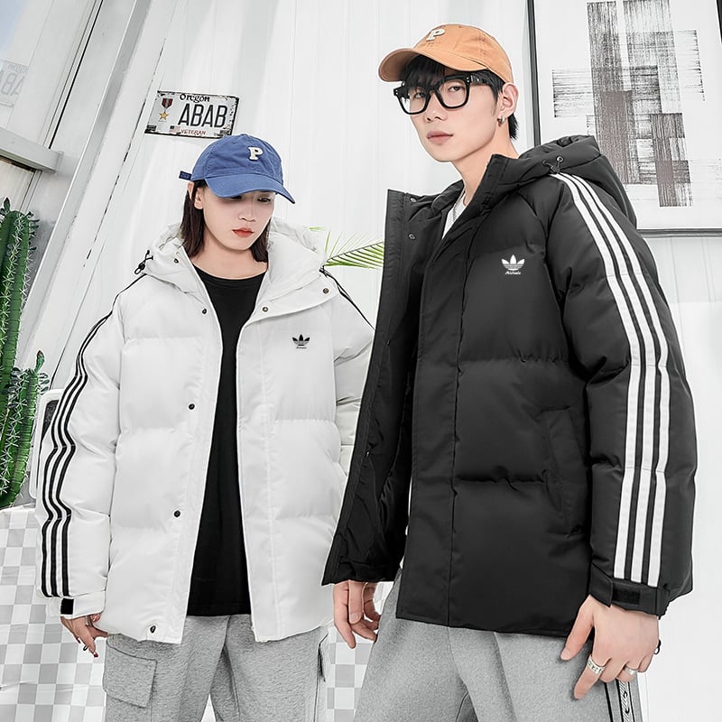 Ανδρικό παχύτερο βαμβακερό μπουφάν με κουκούλα, ριγέ σχέδιο, χαλαρή γραμμή, φερμουάρ