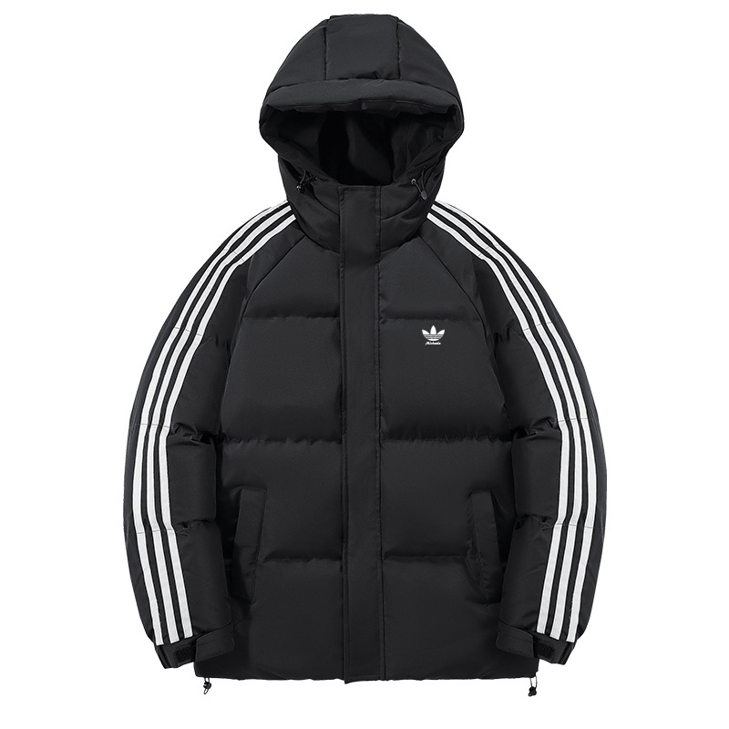Ανδρικό παχύτερο βαμβακερό μπουφάν με κουκούλα, ριγέ σχέδιο, χαλαρή γραμμή, φερμουάρ