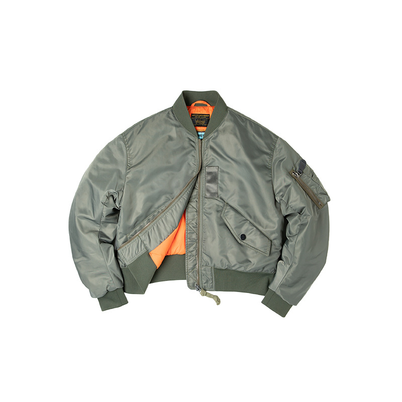 Jachetă damă MA-1 bomber din nylon: exterior nylon, umplutură 100% poliester, gros pentru iarnă, guler înalt cu fermoar, model uni