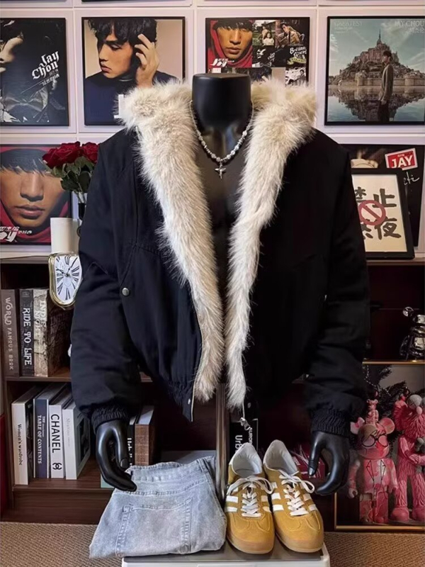 Muška zimska jakna s poliesterom ispunom, sportski stil, labavi kroj, zatvarač sprijeda, bez kapuljače