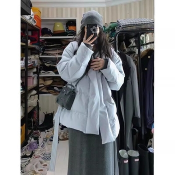 Palton damă de iarnă din bumbac, croială lejeră, guler în V, model 3D, umplutură poliester-bumbac