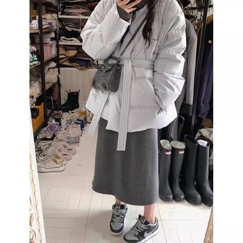 Palton damă de iarnă din bumbac, croială lejeră, guler în V, model 3D, umplutură poliester-bumbac