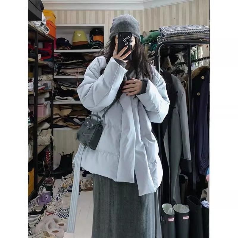 Palton damă de iarnă din bumbac, croială lejeră, guler în V, model 3D, umplutură poliester-bumbac