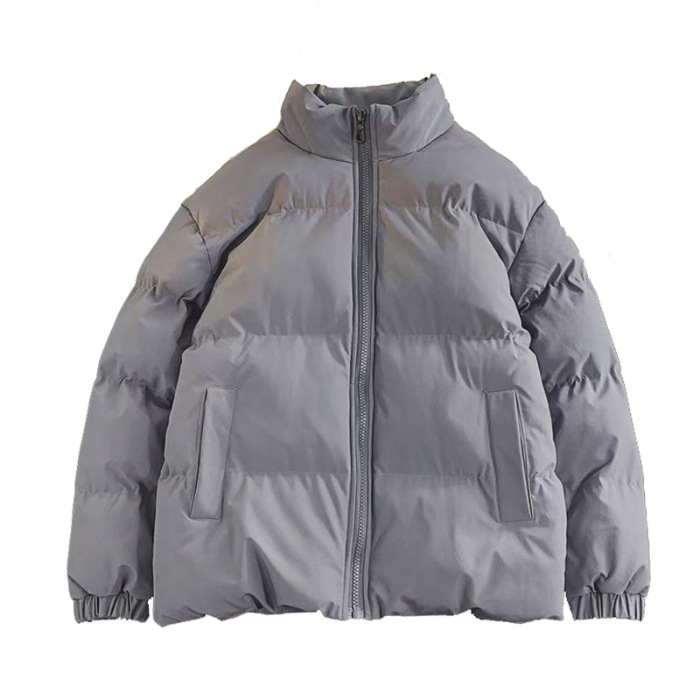 Ženska puffer jakna s pamukom punjenjem, imitacija svile, ultra kratka dužina, polo ovratnik, zatvarač, debela toplina