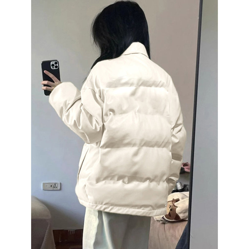Ženska puffer jakna s pamukom punjenjem, imitacija svile, ultra kratka dužina, polo ovratnik, zatvarač, debela toplina