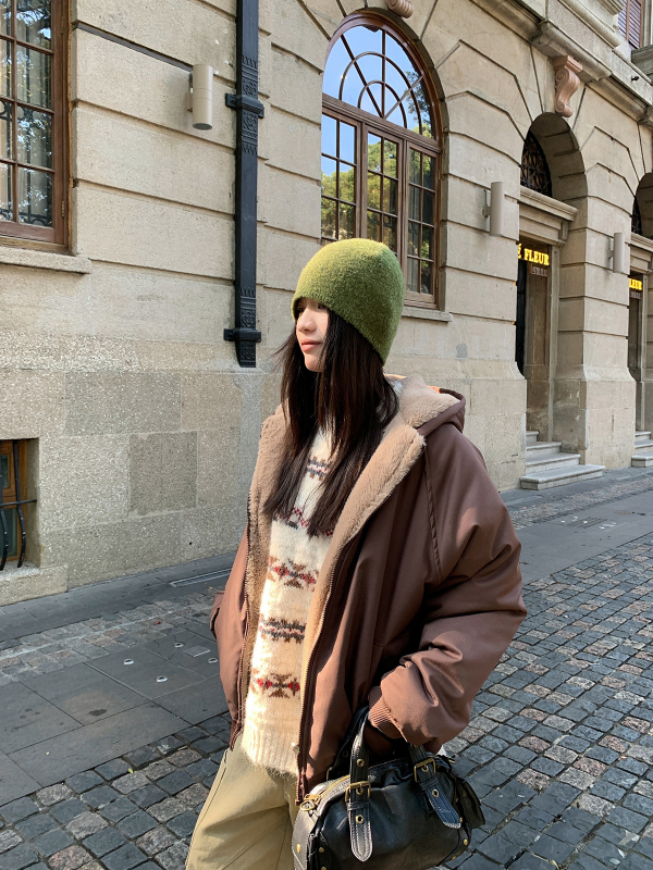 Jachetă de lucru reversibilă de iarnă pentru femei, căptușeală din fleece, guler cu blană artificială de iepure, glugă, închidere cu fermoar, model M3852