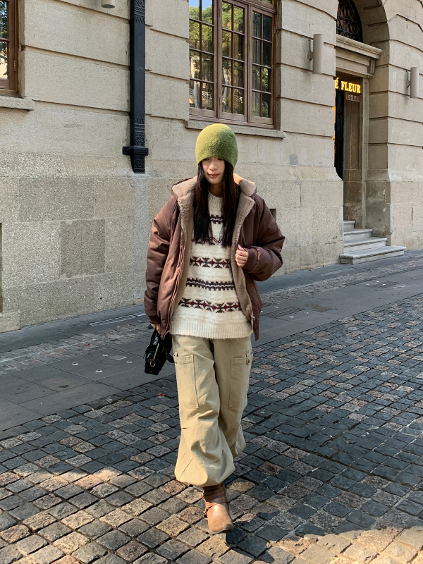 Jachetă de lucru reversibilă de iarnă pentru femei, căptușeală din fleece, guler cu blană artificială de iepure, glugă, închidere cu fermoar, model M3852