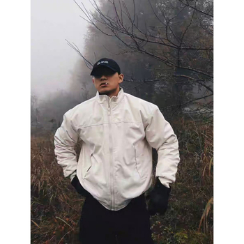 Geacă bărbătească din bumbac cu căptușeală, în stil aeronautic, cu guler înalt, fermoar frontal, buzunare laterale și tiv elastic