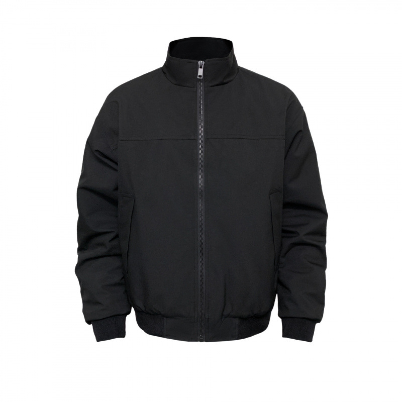 Geacă bărbătească din bumbac cu căptușeală, în stil aeronautic, cu guler înalt, fermoar frontal, buzunare laterale și tiv elastic