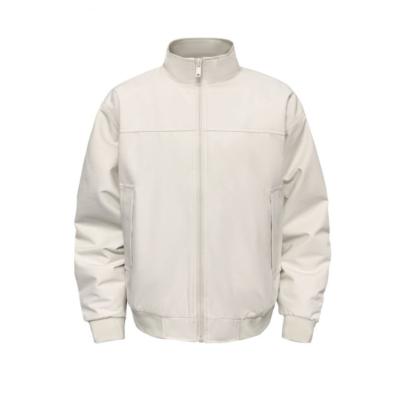 Geacă bărbătească din bumbac cu căptușeală, în stil aeronautic, cu guler înalt, fermoar frontal, buzunare laterale și tiv elastic