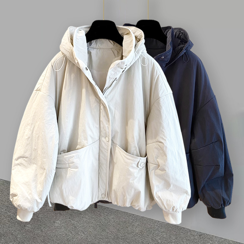 Geacă de iarnă cu glugă, stil coreean pentru bărbați, croială lejeră, fermoar frontal, umplutură din poliester