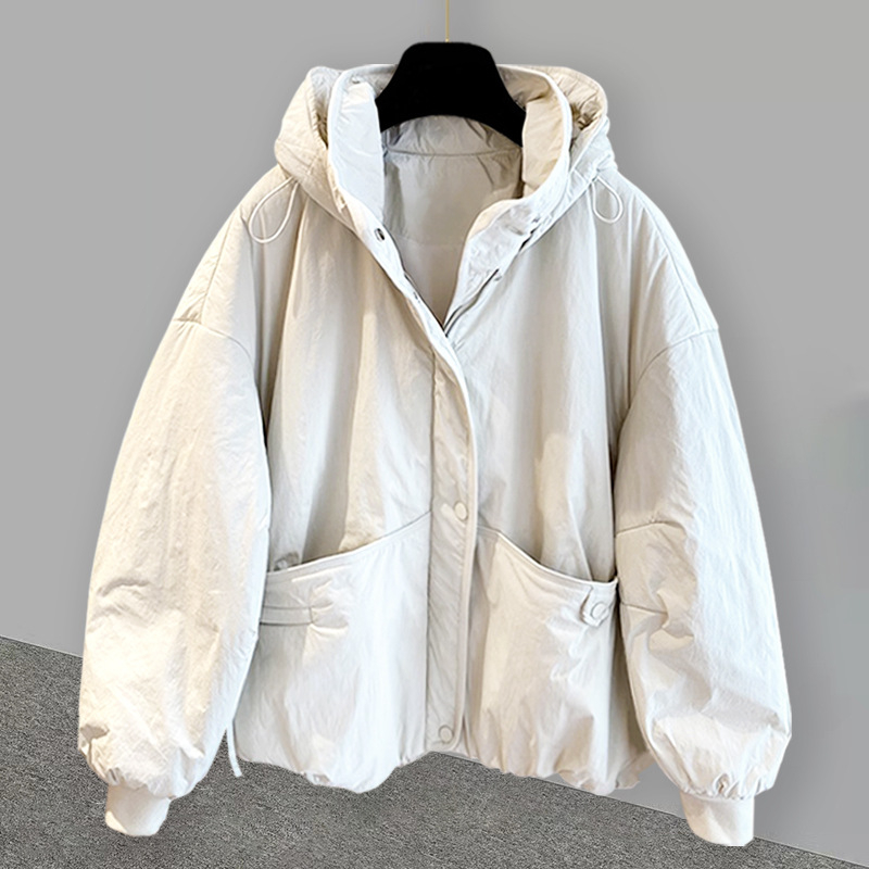 Geacă de iarnă cu glugă, stil coreean pentru bărbați, croială lejeră, fermoar frontal, umplutură din poliester