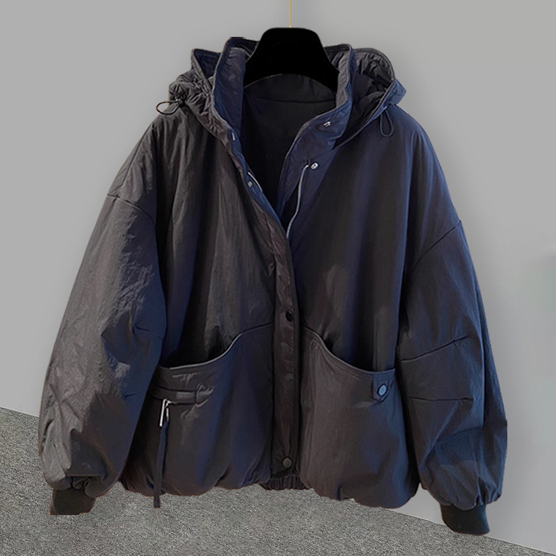 Geacă de iarnă cu glugă, stil coreean pentru bărbați, croială lejeră, fermoar frontal, umplutură din poliester